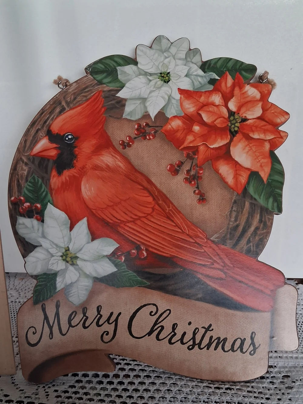 Reversible Hello Fall/Christmas Cardinal Wall Decor - Sunflower Accent